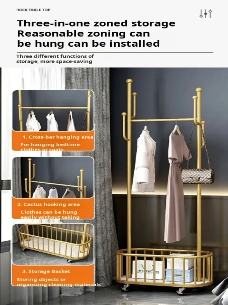 Household coat rack storage thickened floorstanding clothes storage wheeled hangers bedroom hangers