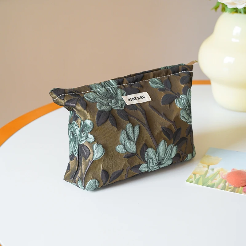 Dark green lotus large-capacity women\'s cosmetic bag portable cosmetics change storage bag travel toiletry bag commuter line bag