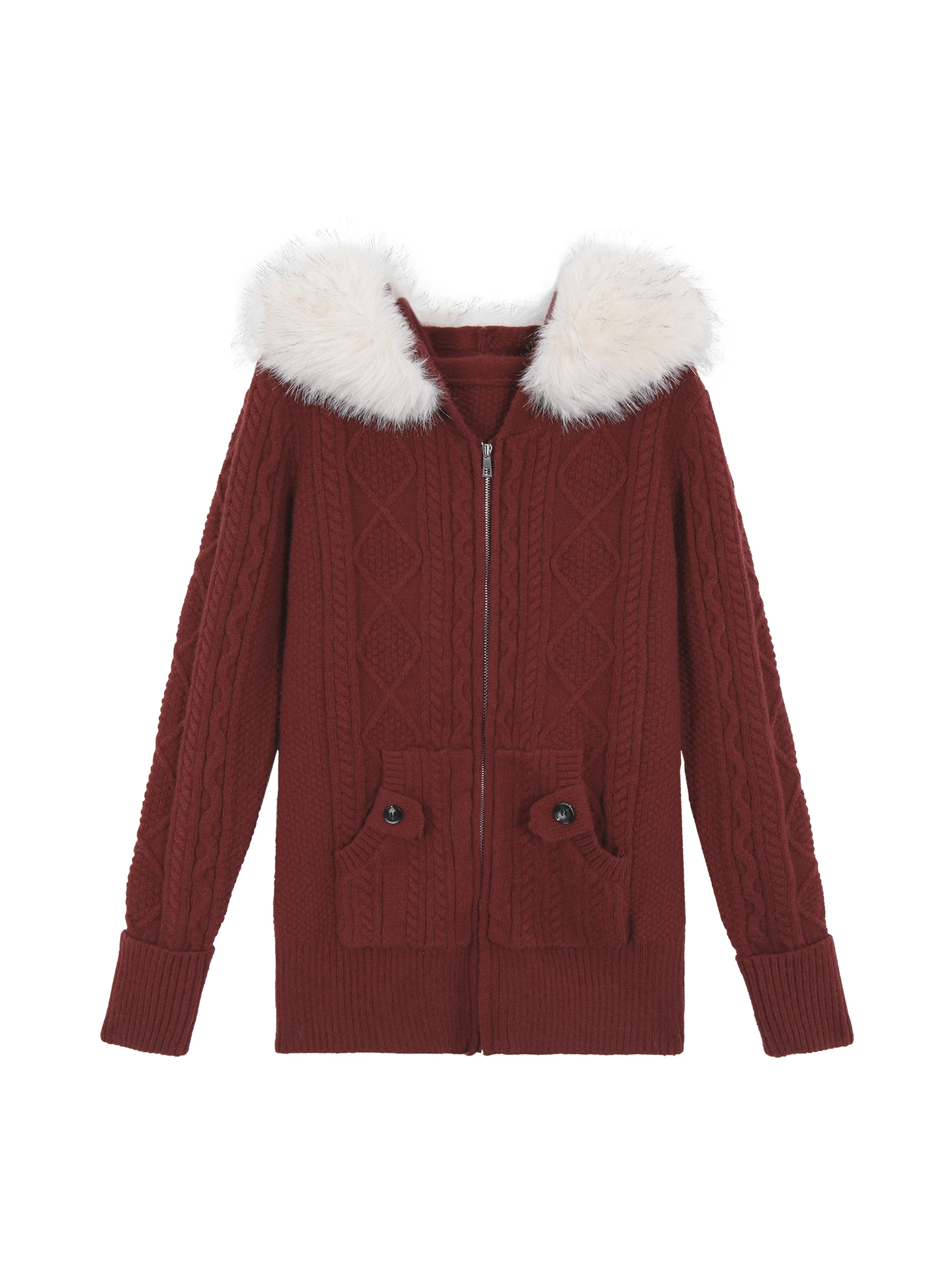 

Red Knitted Hooded Open Cardigan Women's Sle 2025 New Autumn Winter Sweater Jaet Commute Sle Straight Cut Regular Sve