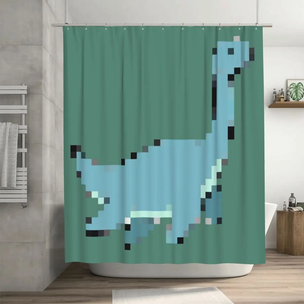 

Pixelated Dinosaur Shower Curtain Bathroom Polyester Waterproof Bath Curtains with Hooks