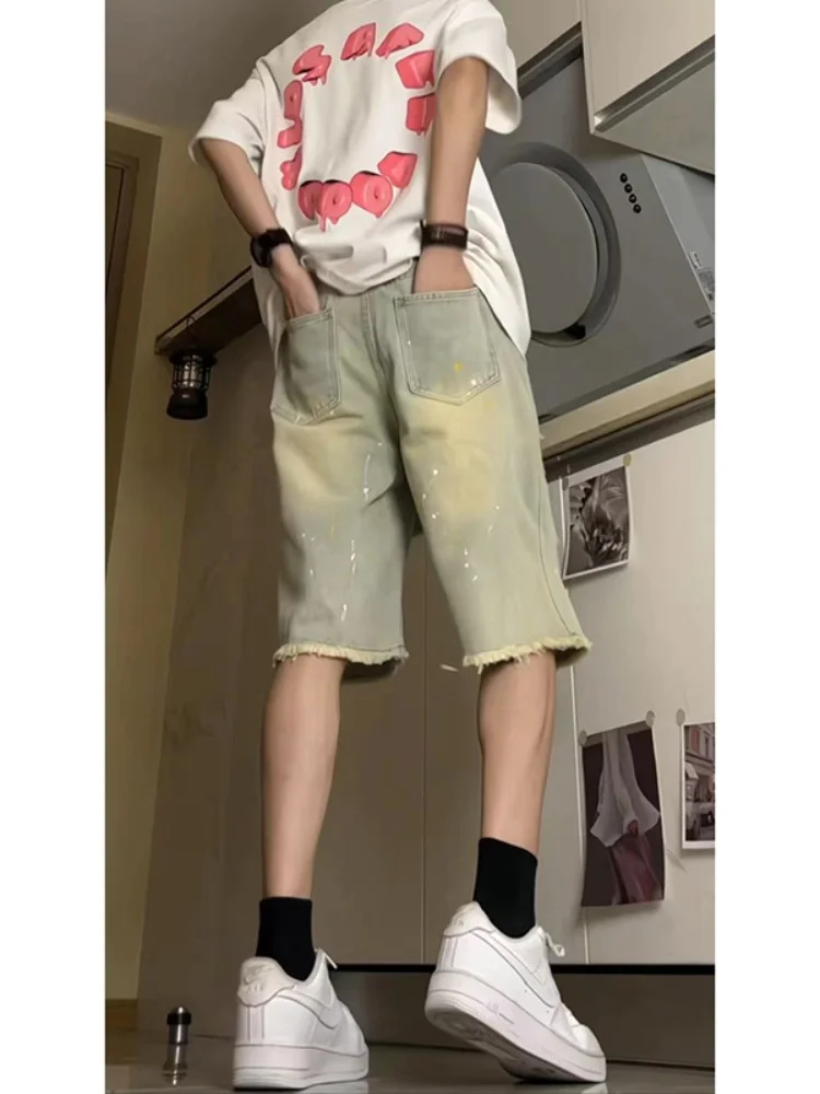 

Men's Summer Thin Straight Leg Jeans orts Five kets Waed American Retro Sle Casual Wear Resistant Micro Stretch