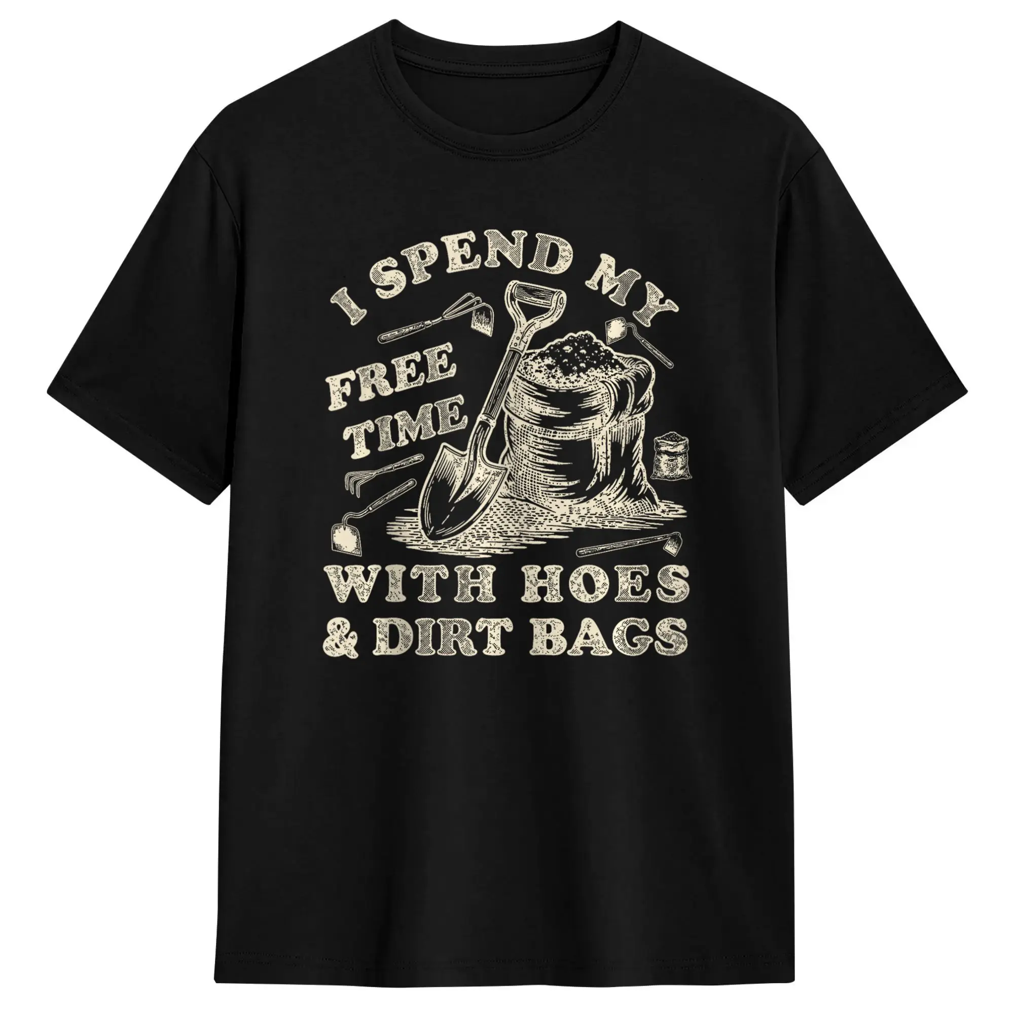 I Spend My Free Time with Hoes and Dirt Bags Gardening Cotton T-Shirt For Couple Summer  Vintage T-Shirts Hippie Tee Shirt