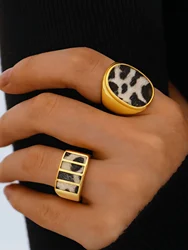 Uself Minimalist 18K PVD Golden Plated 304 Stainless Steel Rings Chunky Jewelry High Quality Charm Stylish Boho Leopard Jewelry