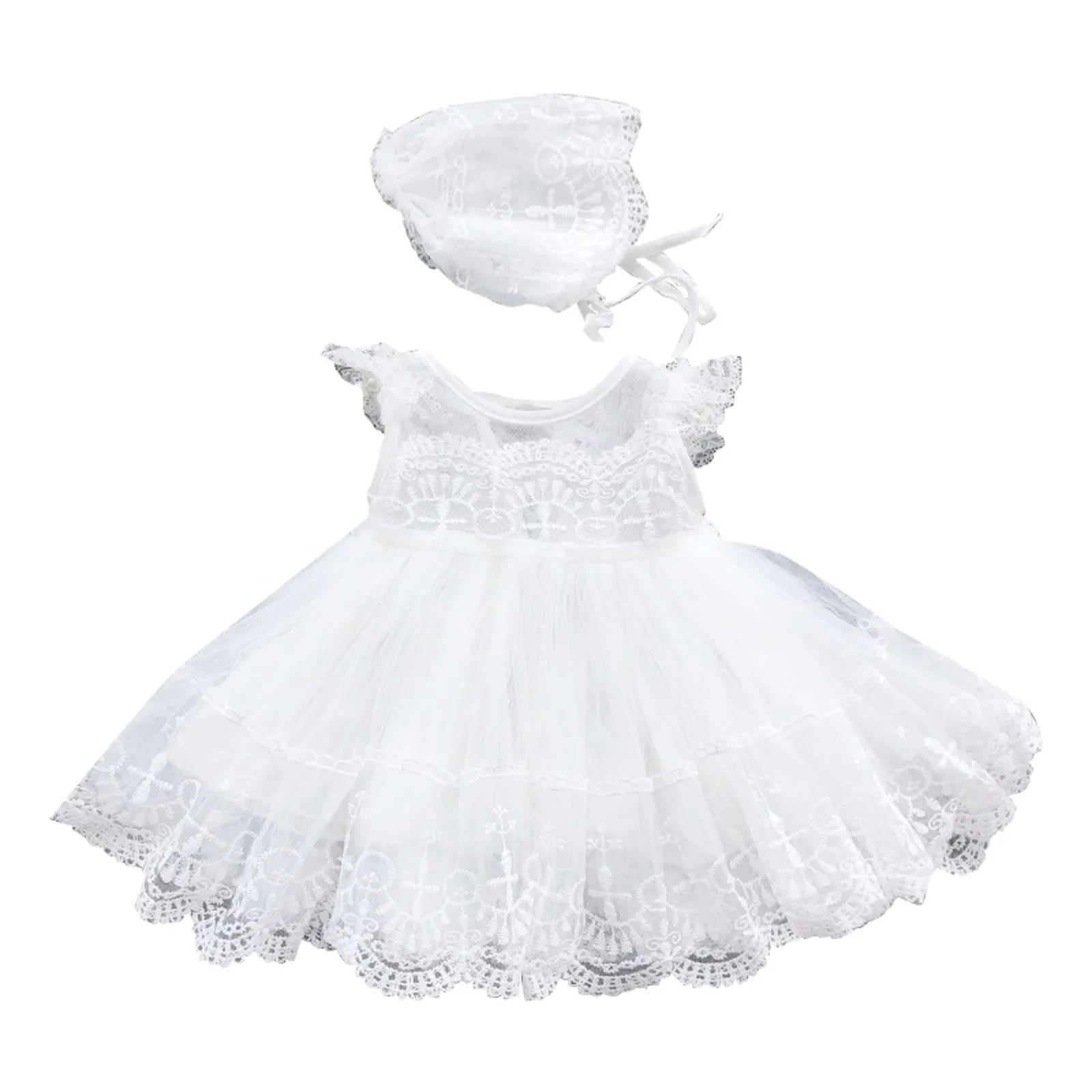 Baby Baptism Dress Newborn Wedding 1st Birthday Party Baby Girl Dress Lace Princess White Infant Baby Christening Gowns With Hat