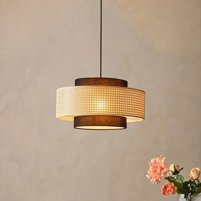 Retro Rattan Restaurant Pendant Light Handmade Chandeliers for Living Room Tea Pendant Lamp Bamboo Decor Lighting Fixtures