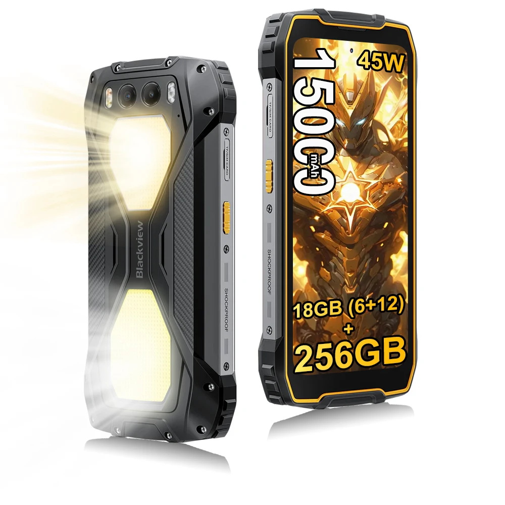 BLACKVIEW BV7300 [Pas de chargeur UE] 18 Go (6 + 12) + 256 Go 15 000 mAh 45 W Charge rapide 6,67" HD + IPS Android 14 NFC 50 MP Smartphone