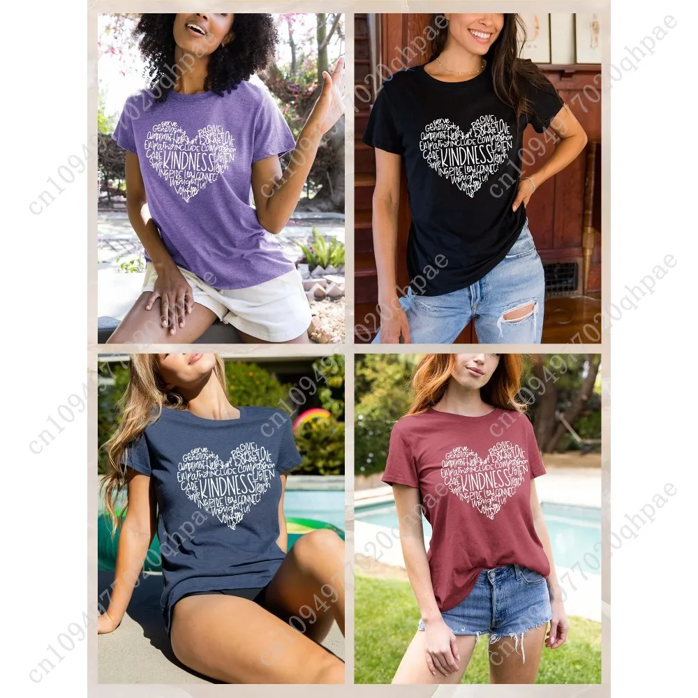 Anbech Heart bedrukt T-shirt voor dames Casual grafische junior meisjes T-shirts met korte mouwen en ronde hals