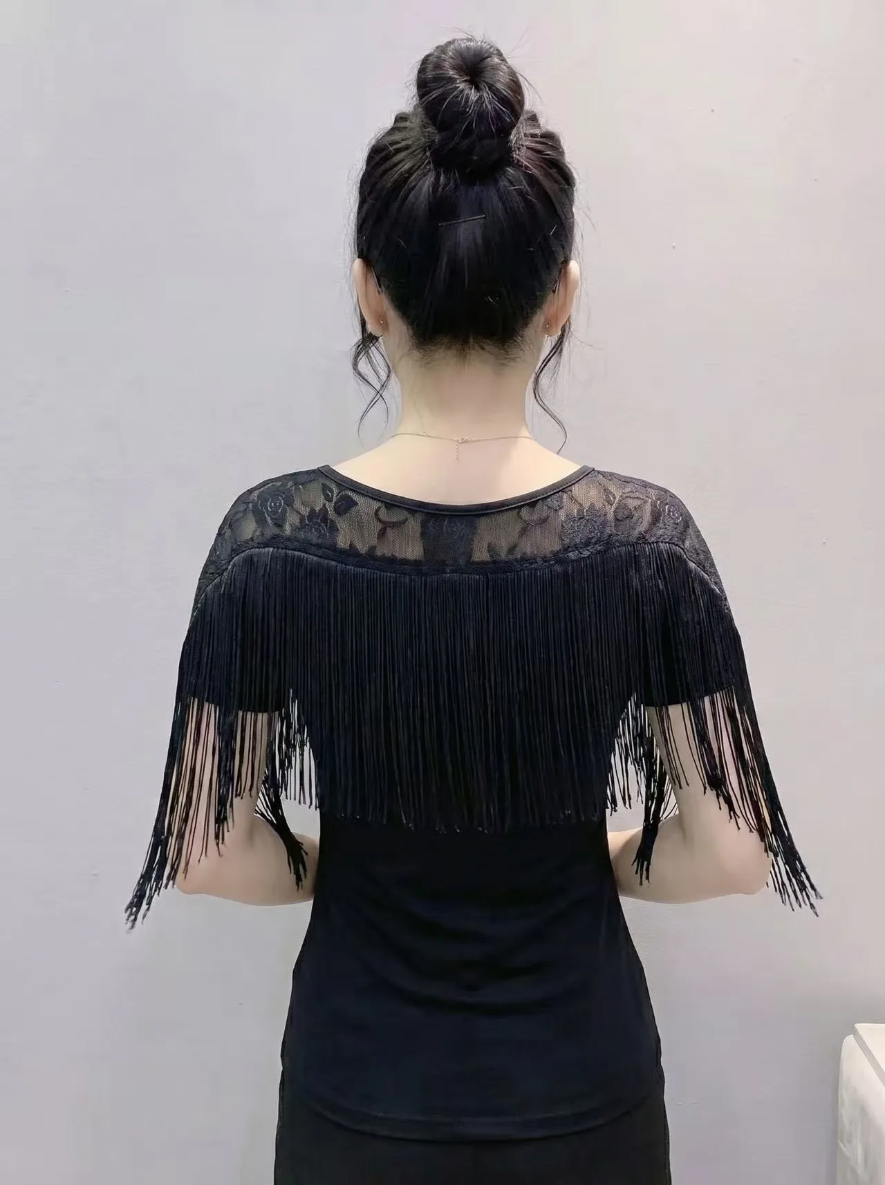 MadBlack-Women European T-Shirt, Sexy O Neck Tassel Lace, Clubwear Short Sleeve Slim M-3XL Knit Tee, 2026 Summer New T64670CC