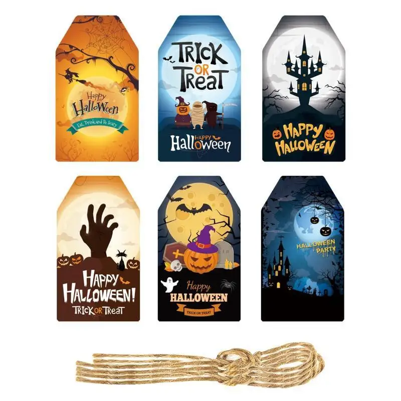48Pcs Halloween Pumpkin Ghost Paper Tags Holiday Hanging Labels For Gift Package Party Decoration Bookmarks Use Home Decor