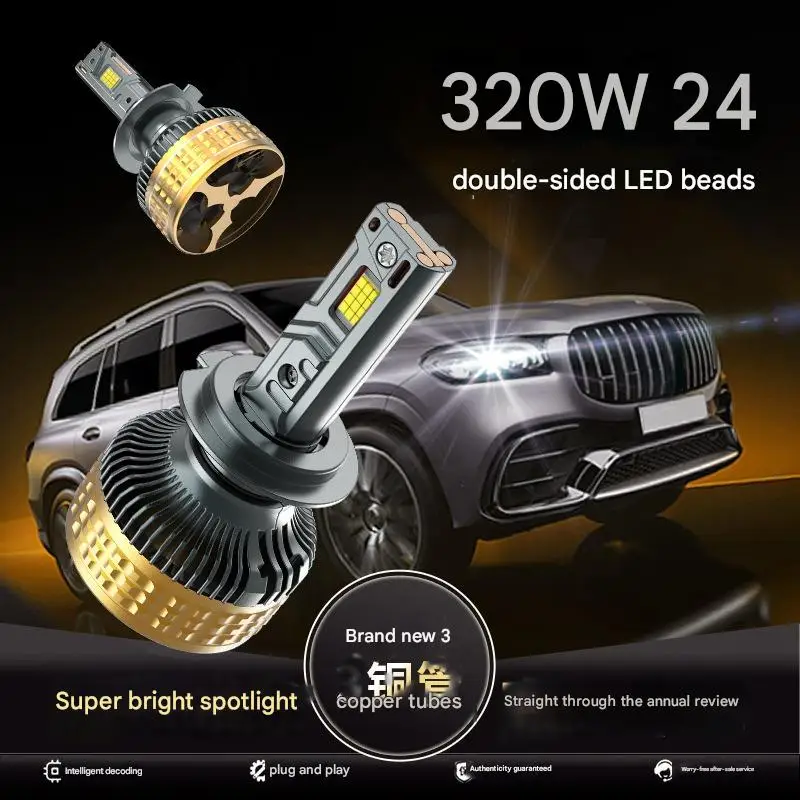 

320W Triple Copper Tube Automotive LED Headlight H7 H1 High Power Focused Beam H4 Laser Upgrade Super Bright Car Accessories