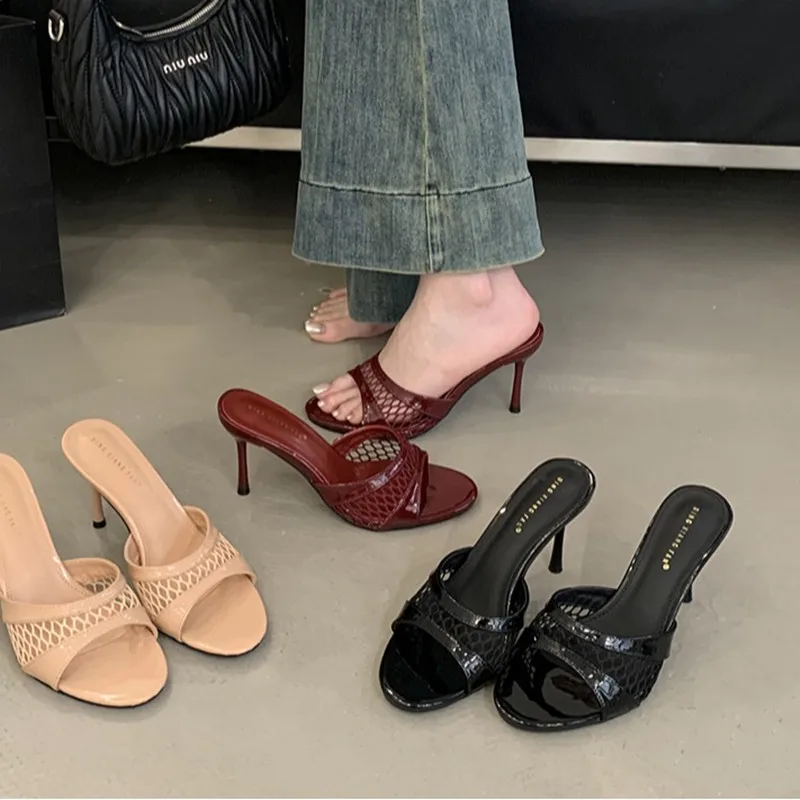 

Bailamos 2025 Brand Women Slippers Ladies Elegant Thin High Heel Dress Pumps Slides Fashion Open Toe Slip On Slides Mujer
