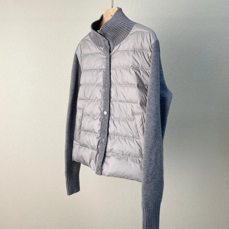 Casual Sle Piumino da donna Jaet Colletto alla coreana in lana Splicing ort Vestibilità ampia Piuma d'oca bianca Cappotto caldo