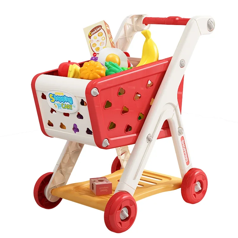 New Children play home kitchen fruit vegetable cut-to-play toy small shopping trolleys Storage cart toys for kids cooking gifts