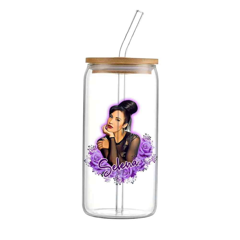 

Star singer Selena For Libbey 16oz Can Glass 3D Waterproof UV DTF Coffee Can Wrap Libbey Glass Wrap 11x11cm