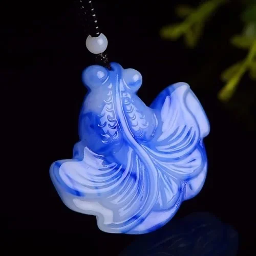 

Carved Blue White Jade Goldfish Pendant Chinese Green Beads Necklace Charm Jadeite Jewellery Fashion Lucky Woman Amulet Gifts