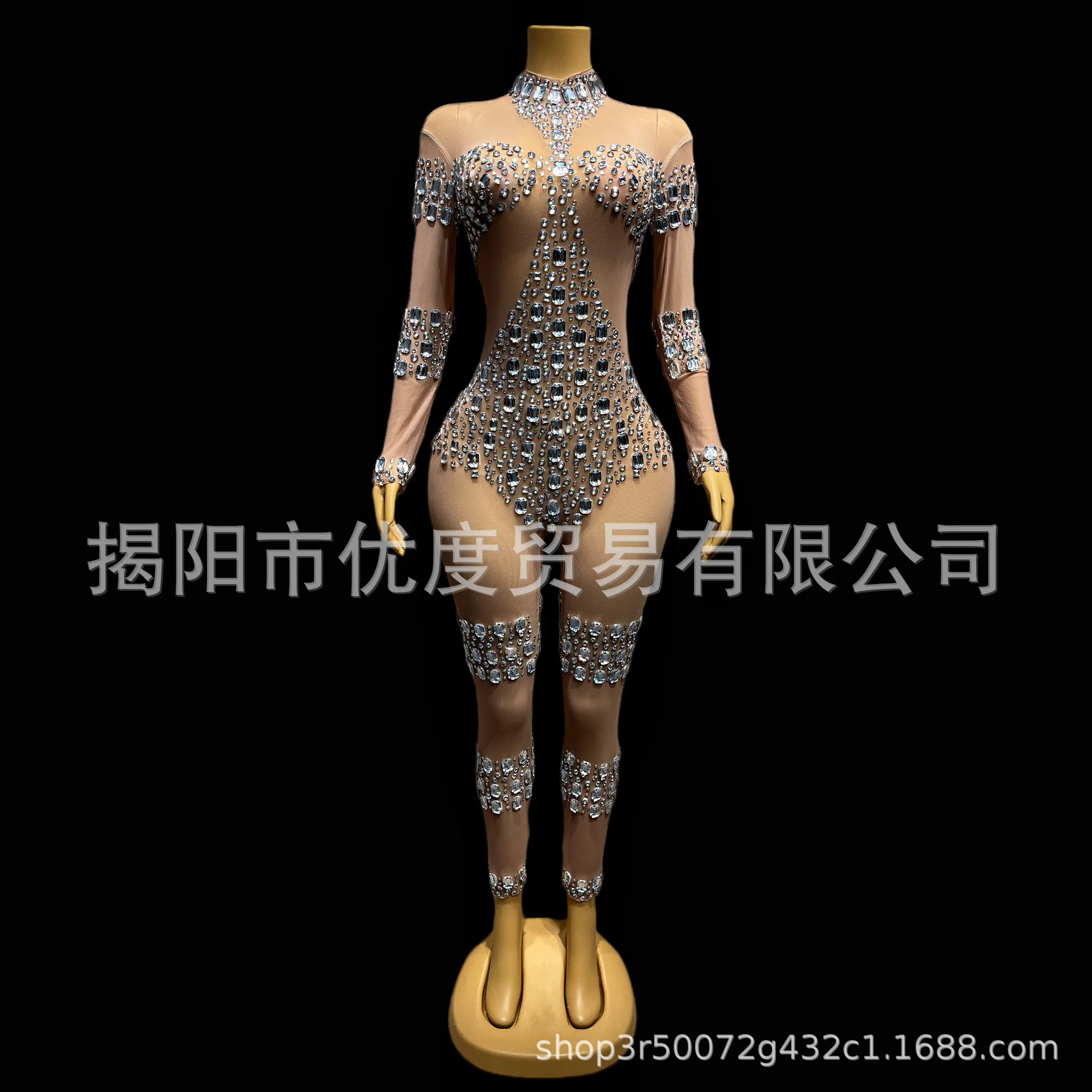 パーソナライズされた視点ジャンプスーツ メッシュセクシー タイト ラインストーン シンガー ナイトレセプション パーティーコスチューム シールド ベスティドス フェスタ ルクソス