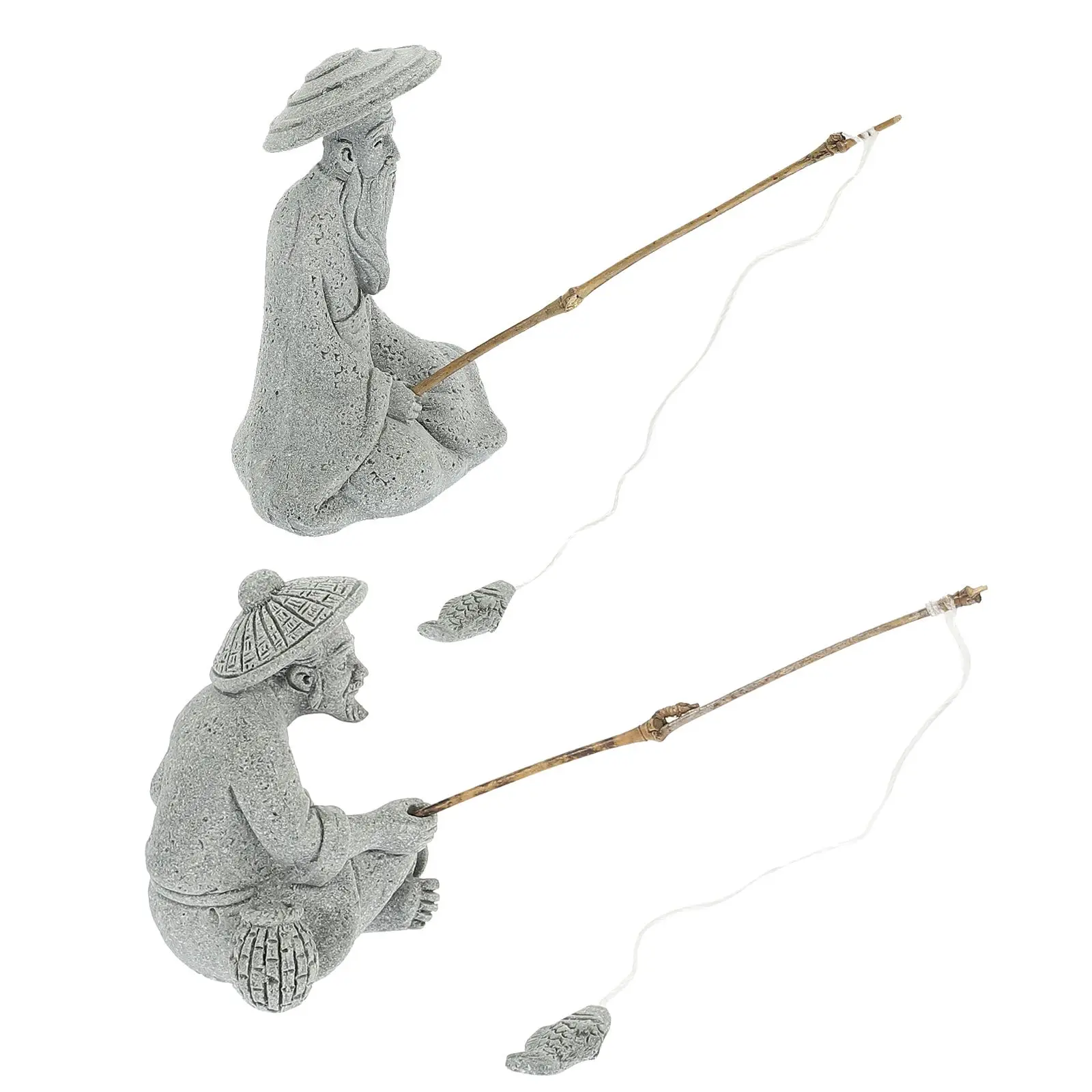 

2 шт., фигурка из глины для рыбалки, статуя рыбака, миниатюрный декор, фигурка из песчаника, аквариумный сад, бонсай, орнамент, легкий вес