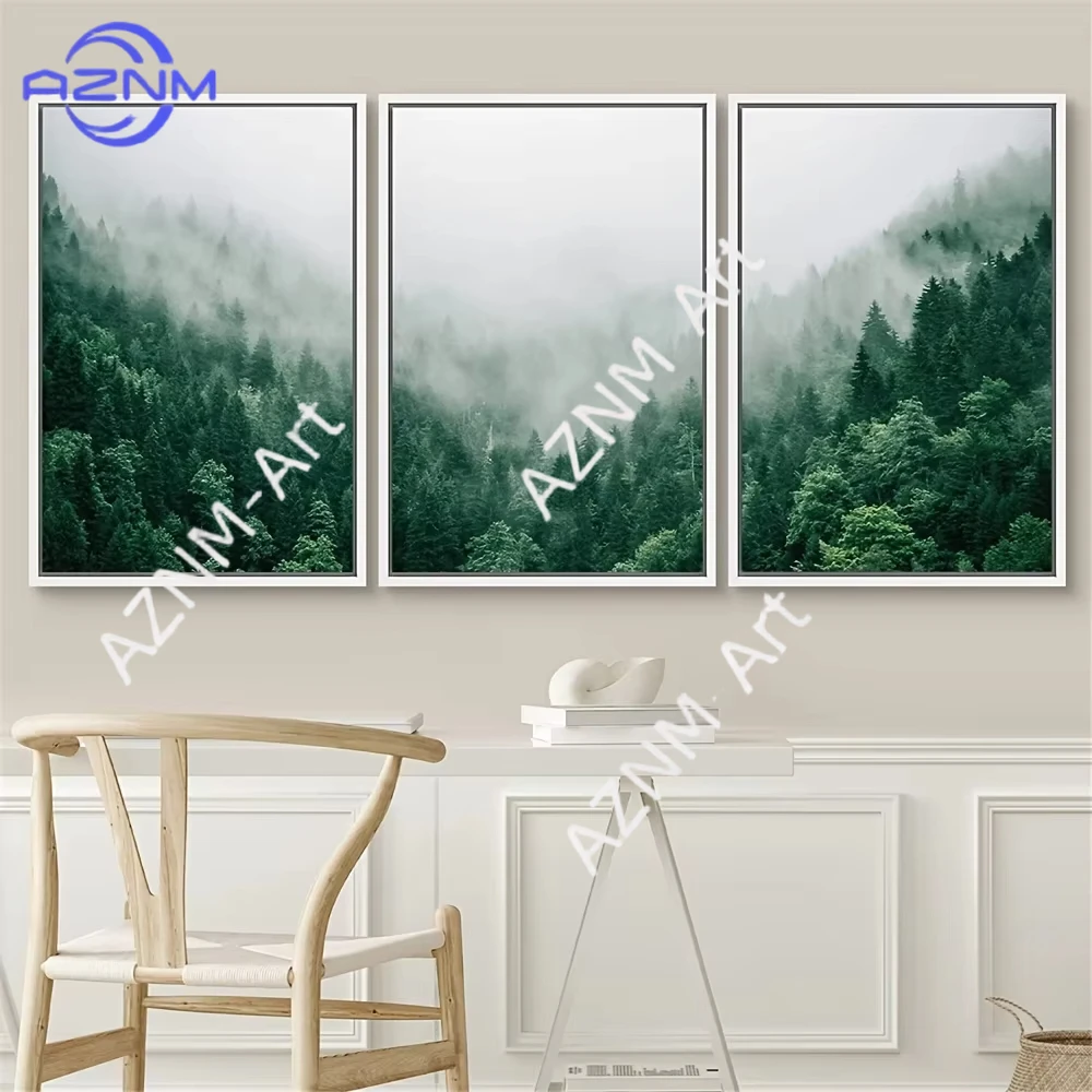 1PC/3PCS Natural Mountain Green Forest Canvas Wall Art Painting for Bedroom Living Room Posters and Prints Pictures