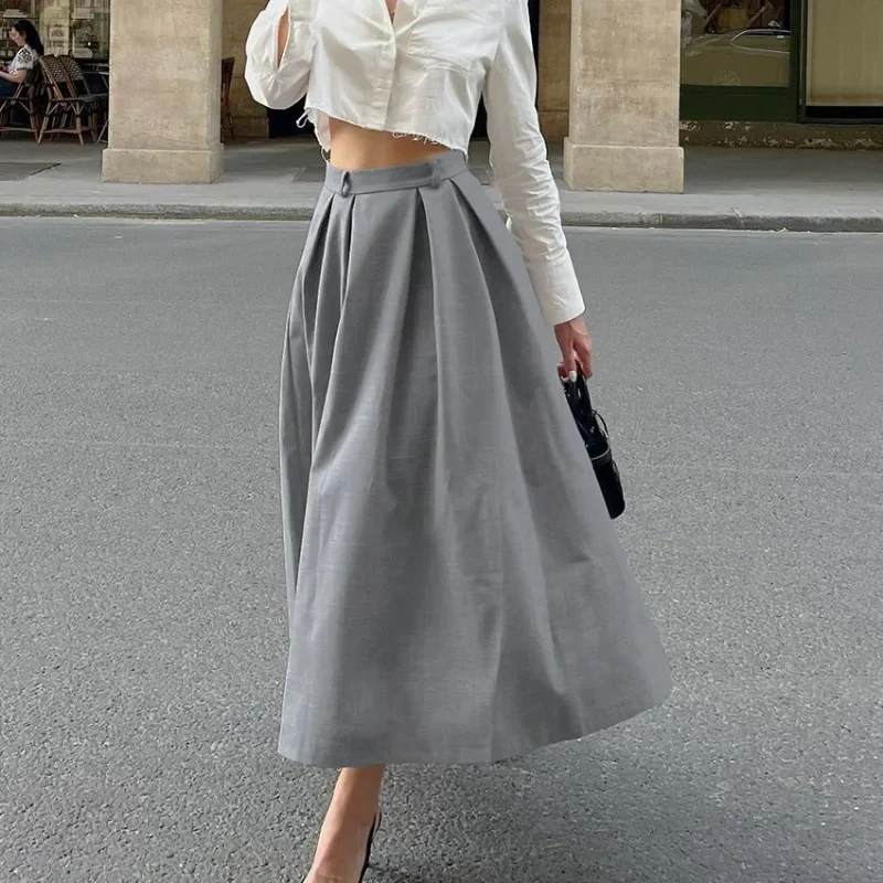 

Talenza High Waist Pleated Skirt Women's Solid Commuting Casual Slim A-Pulse Skirt Loose Patchwork Streetwear Party Long Skirt