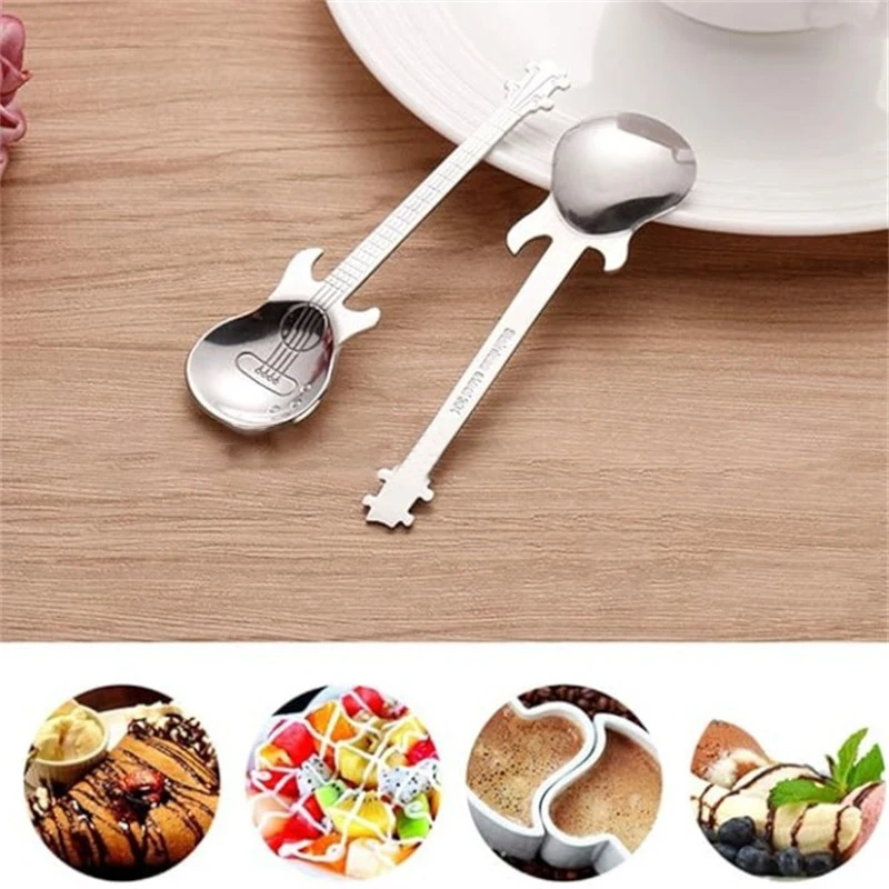 Funny Guitar Spoon 304 Stainless Steel Guitar Shaped Coffee Spoon With Card Nice Gift For Music Lover