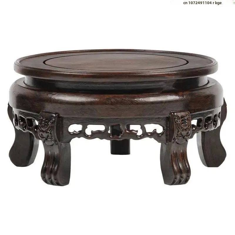 Base Redonda de Madera de Ébano para Flores, Juego de Té, Pedestal, Soporte para Incienso, Exhibidor de Bonsáis, Decoración, Estante para Figuras