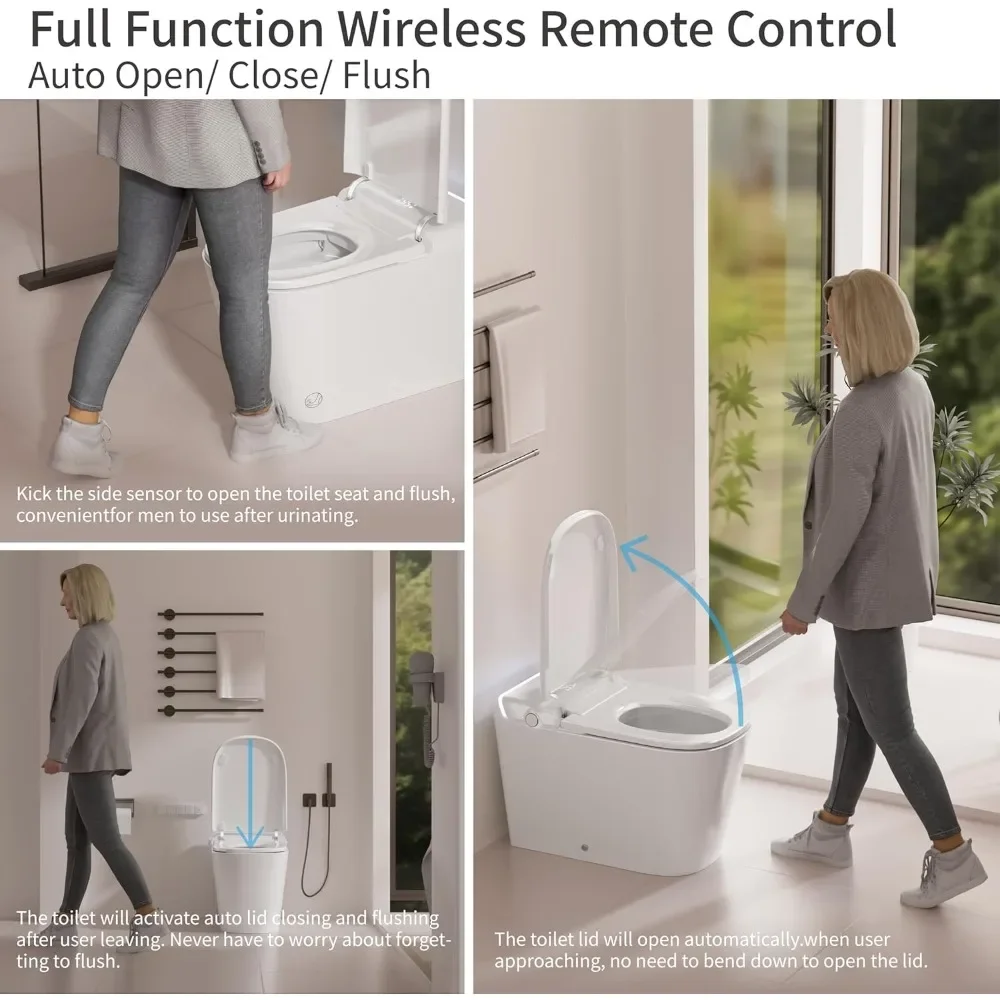 Smart Toilet with Bidet Built In, Bidet Toilet, Auto Flush, Auto Open & Close Lid, 64 Modes Vibe Light, Heated Seat, Warm