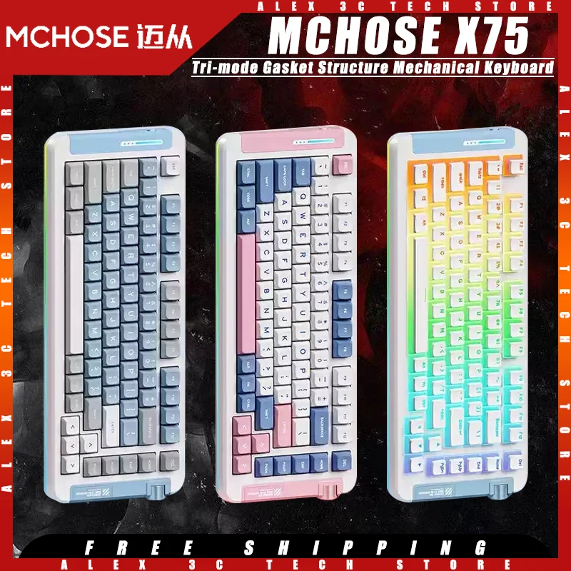 

MCHOSE X75 Mechanical Keyboard Tri-mode Wireless Hot Swap Gasket Structure 82keys Customized Gaming Keyboard Pc Gamer Accessory