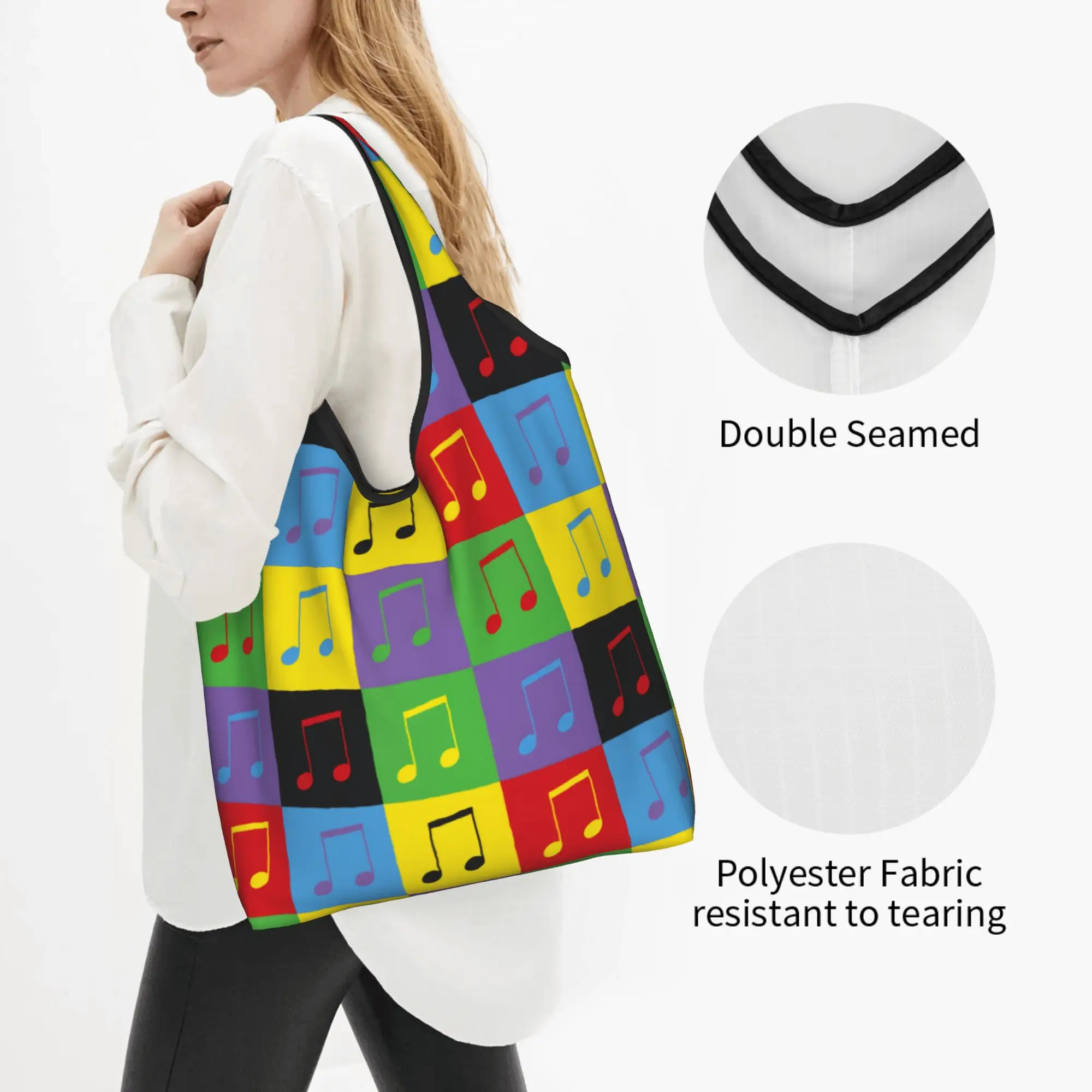 Music Notes Checkered Plaid  Groceries Shopping Tote Bags Women Custom Classy Colorful Pop Art  Shopper Shoulder Bags y Handbags