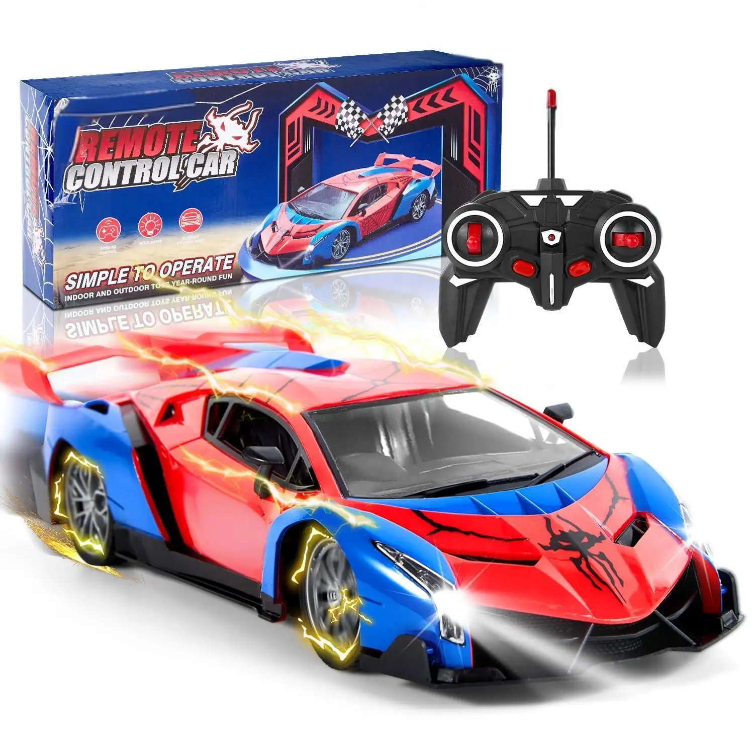 

RC Supercar 2.4GHz Remote Control, Spider-themed Racing Toy, Rechargeable Battery, Best Gift for Boys
