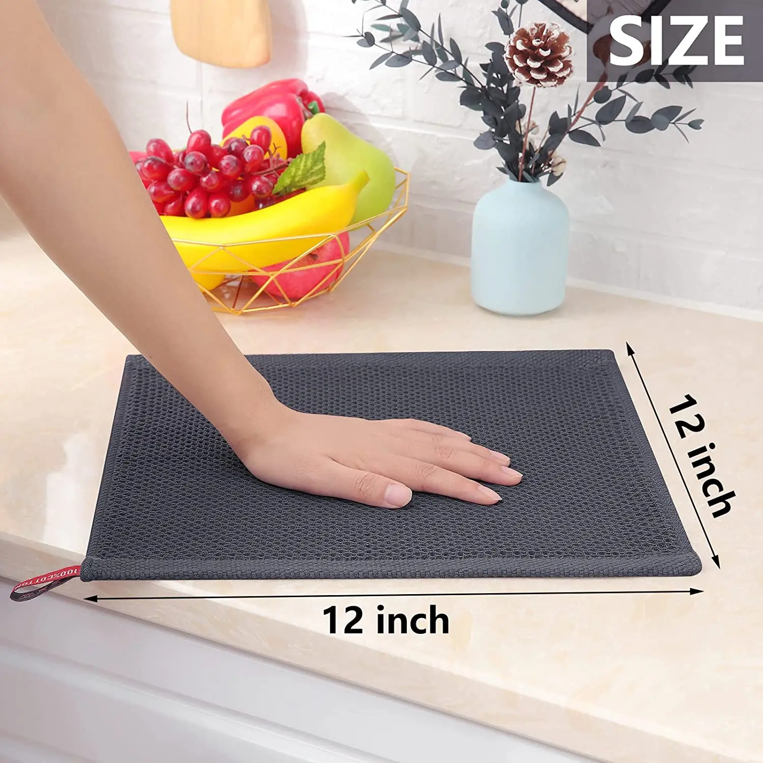 Cotton Honeycomb Kitchen Square Towel Set, Easy to Clean