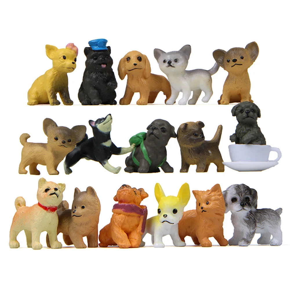 16Pcs/Sets Cartoon Animal Pet Dog Poodle Pug Model Toys Posture Figurines Dolls Mini Figures Car Decoration Collection Kids Gift