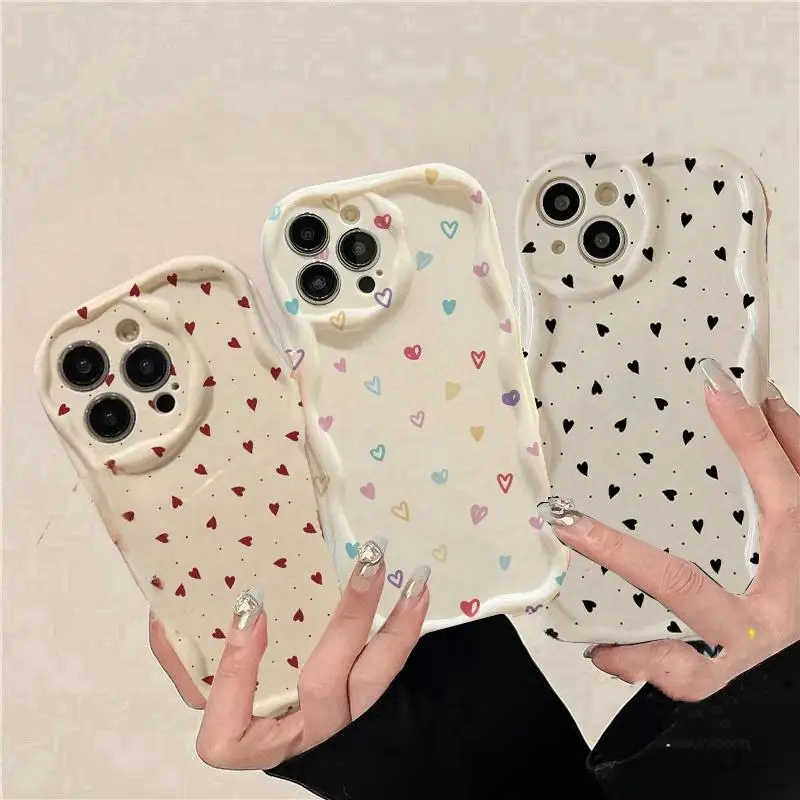 Heart Case for Xiaomi Redmi Note 13 5G 12 4G 11 10 13 Pro Plus 11S 12S Couqe Redmi 12 9 12C 13C 9C 9A Cream Wave Edge Soft Cover