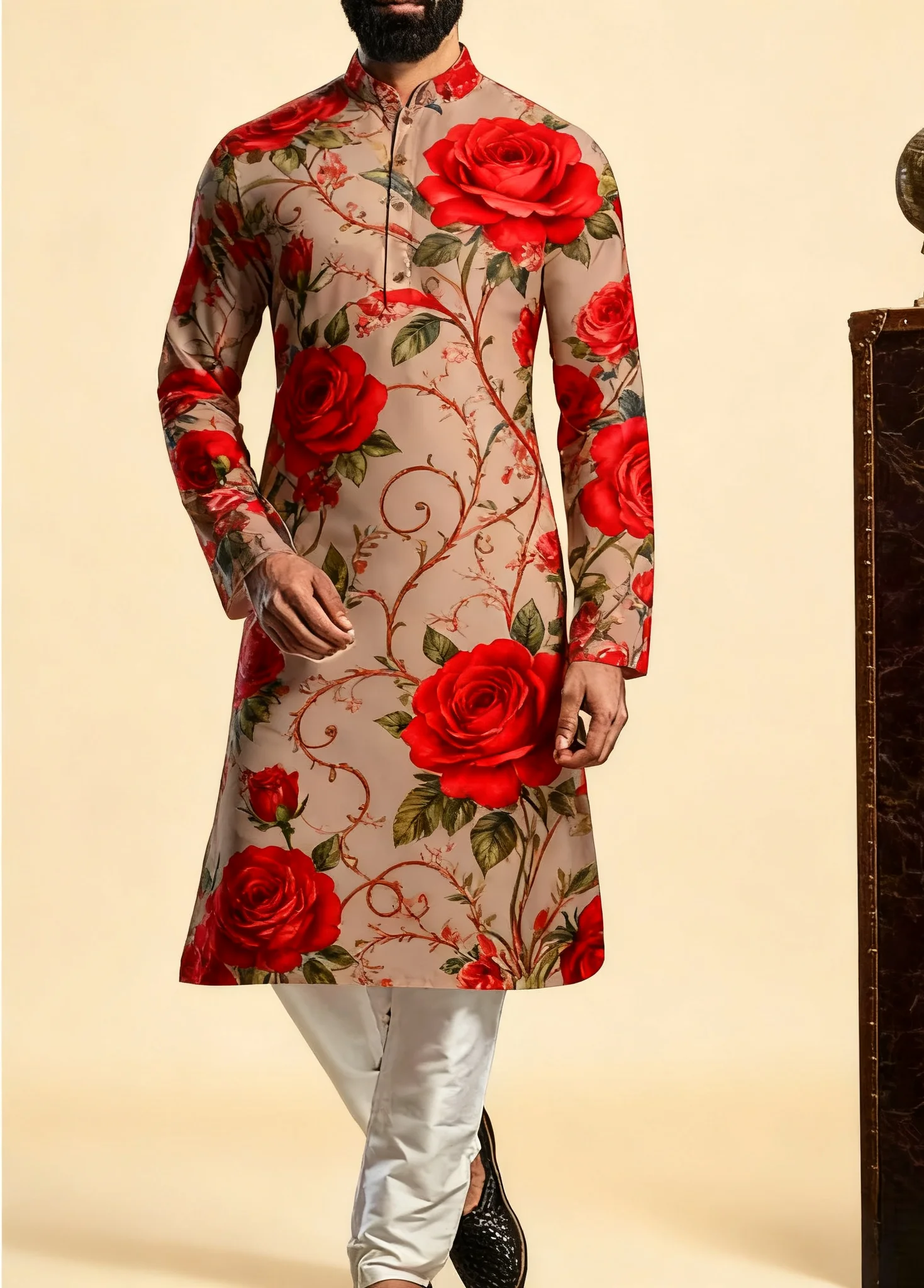 Kurt men's printed pattern kurta vardha fashionable casual fit regular robe suitable for all occasions2026