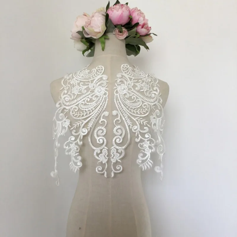 New High-quality European Lace Embroidery Sequin Mesh Fabric Handmade DIY Wedding Dress Clothing, Decorative Accessories