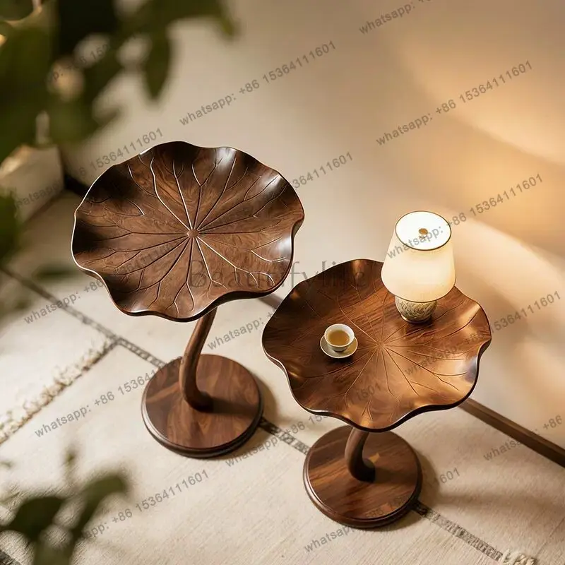 YJ new Chinese-style North American black walnut sofa side table living room office solid wood lotus leaf small coffee table