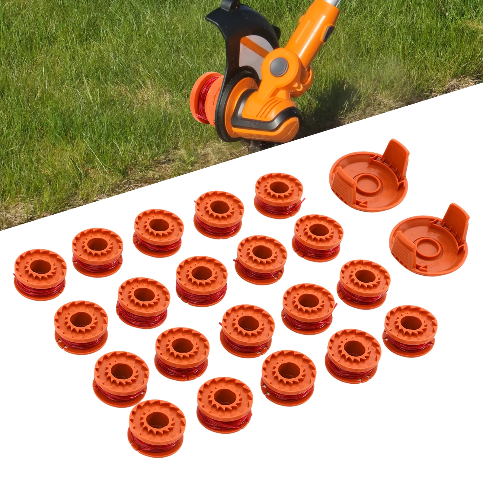20PCS Trimmer Spool Line, Edger Spool Line Fit for Worx Trimmer, Weed Eater String, Replacement Spool Line with 2 Caps