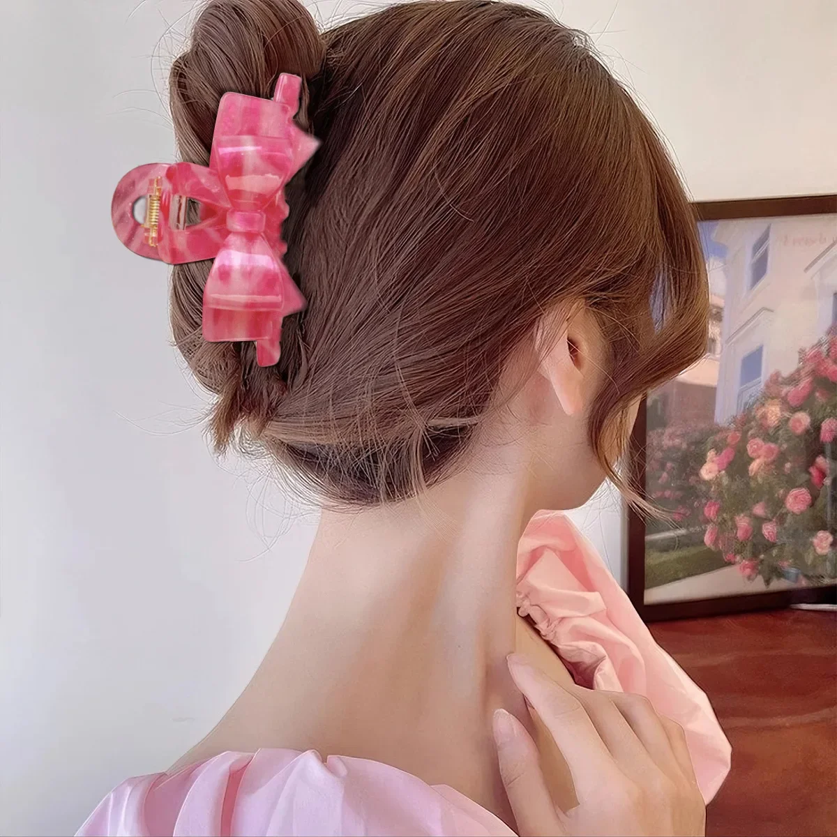 

New French Colorful Bow Hair Claw Acetate Rhinestone Senior Hair Clip Elegant Style Shark Clip Hair Accessories for Women Girls
