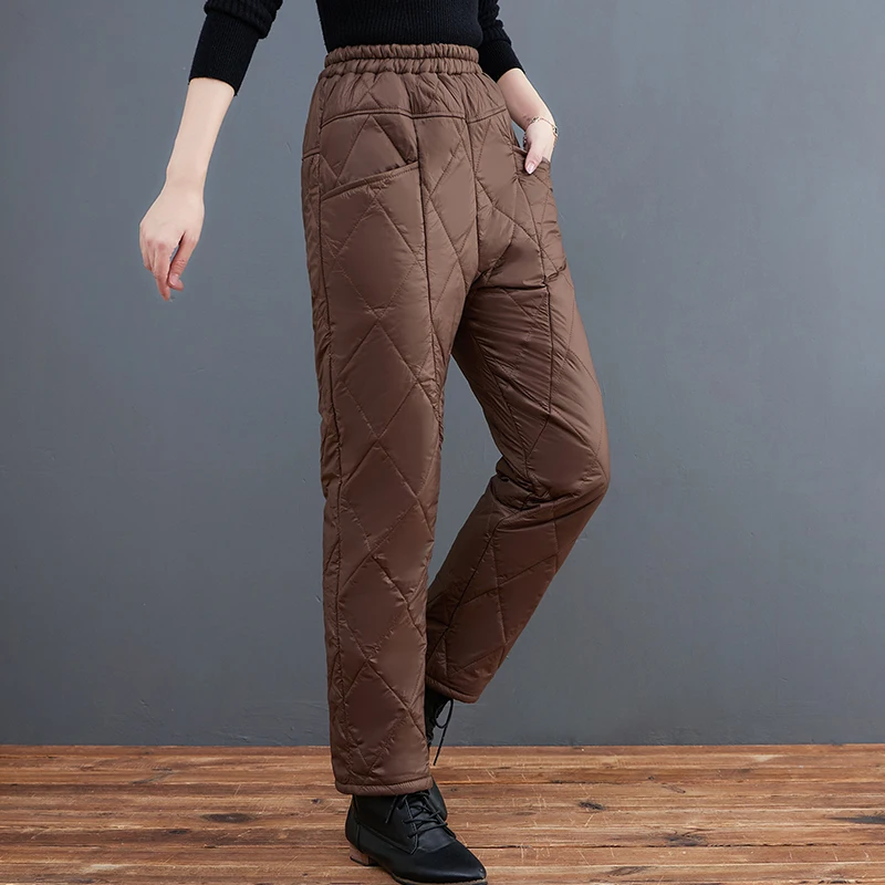 

Women Winter Thick Pants Solid Warm Harem Pants Casual Mom Plaid Trousers Female Elastic High Waist Sweatpants