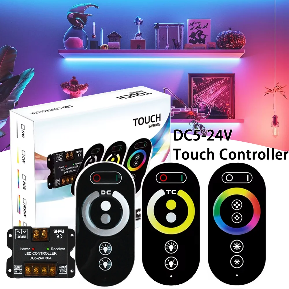 DC5-24V Iron Shell 30A High-Power Controller RF Touch Remote Control 6Key RF Single Light Cct Rgb Smd Cob StripDimmer Controller