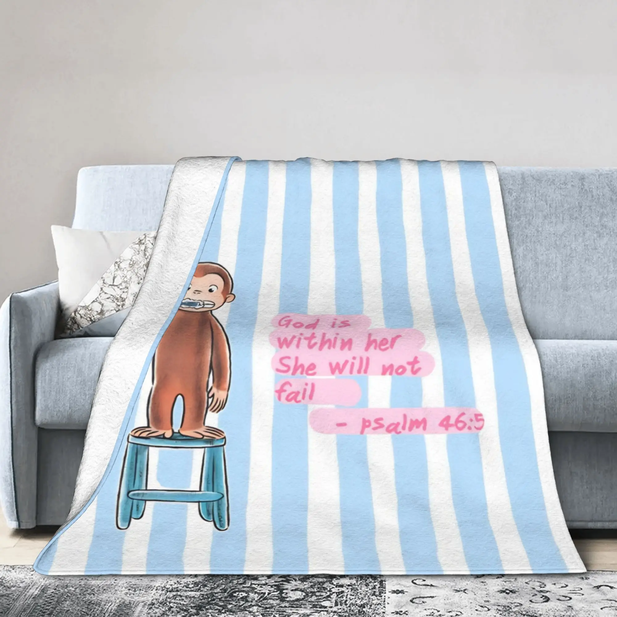 Curious George Cute Monkey Blanket Cover  Flannel Throw Blanket Bed Sofa Printed Lightweight Bedsprea,