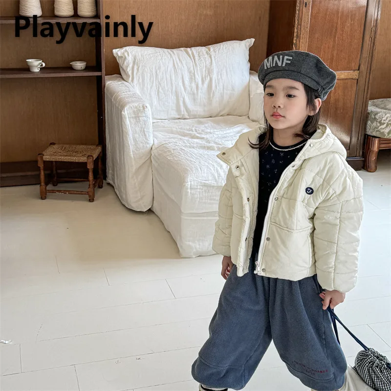 

2025 New Winter Children Thickened Warm Coats Korean Style Boys Girls Beige Dark Gray Hooded Quilted Jacket Kids Clothes A5611