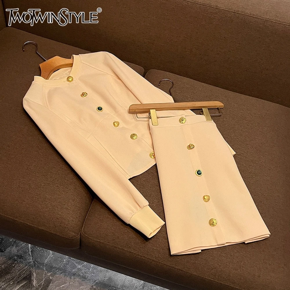 

TWOTWINSTYL Элегантные свежие комплекты из двух предметов для женщин, топ с круглым вырезом и длинными рукавами, юбка с высокой талией, весенний шикарный женский комплект KSE533337