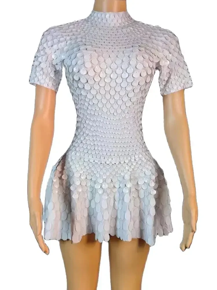 High Quality White Shell Sequin Short Sleeved Dress 2024 New Fashionable Women'S Custom Clothing