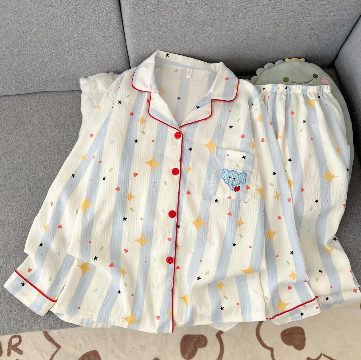 

Ladies Pajamas for Women Spring and Autumn Hot Itemslong Sleeved Pants Blue Elephant Cute Girl Student Sleepwear Homewear