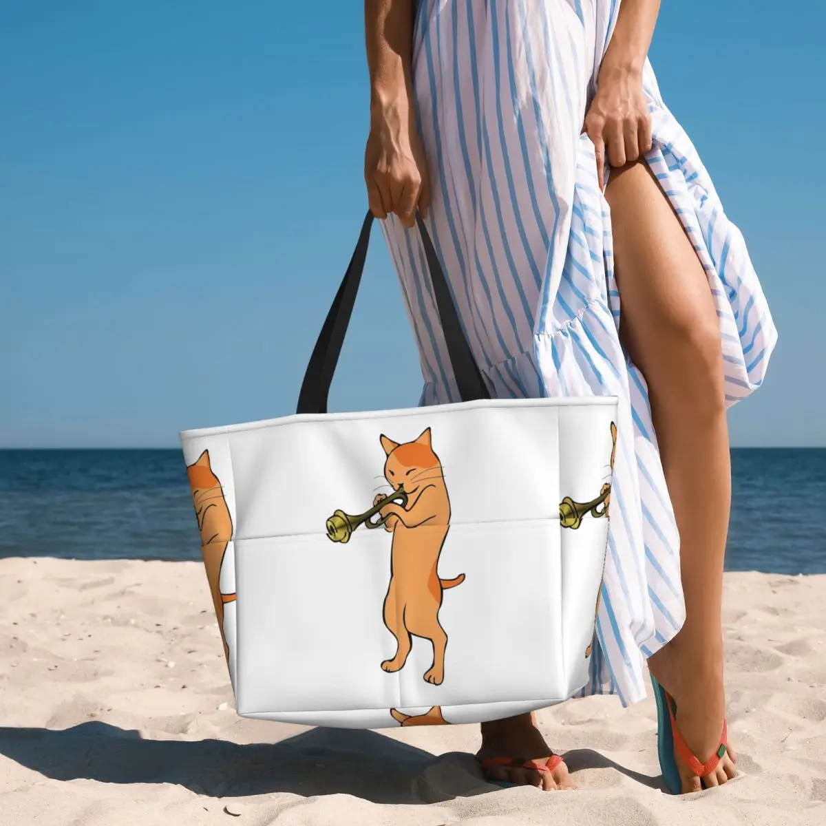 

Музыкальный любовник, кошка, играющая на трубе, пляжная сумка-тоут, спортивная сумка для спортзала, йоги, большая сумка-тоут, женская дорожная сумка, сумка для фитнеса