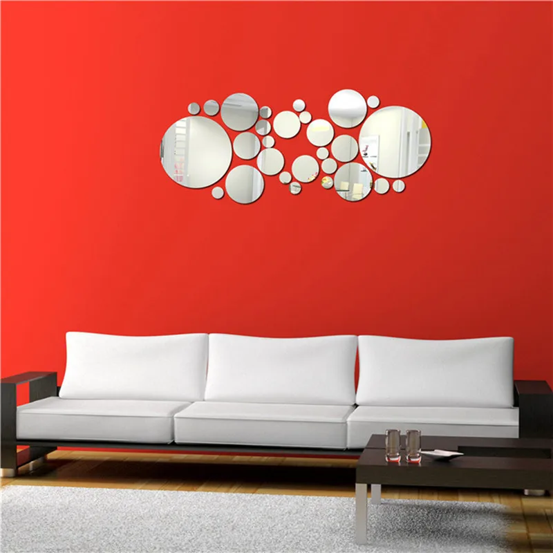 DIY Mirror Wall Sticker | Creative Wall Mirror Decals Sticker Set | Gold And Silver Circle Mirror, A