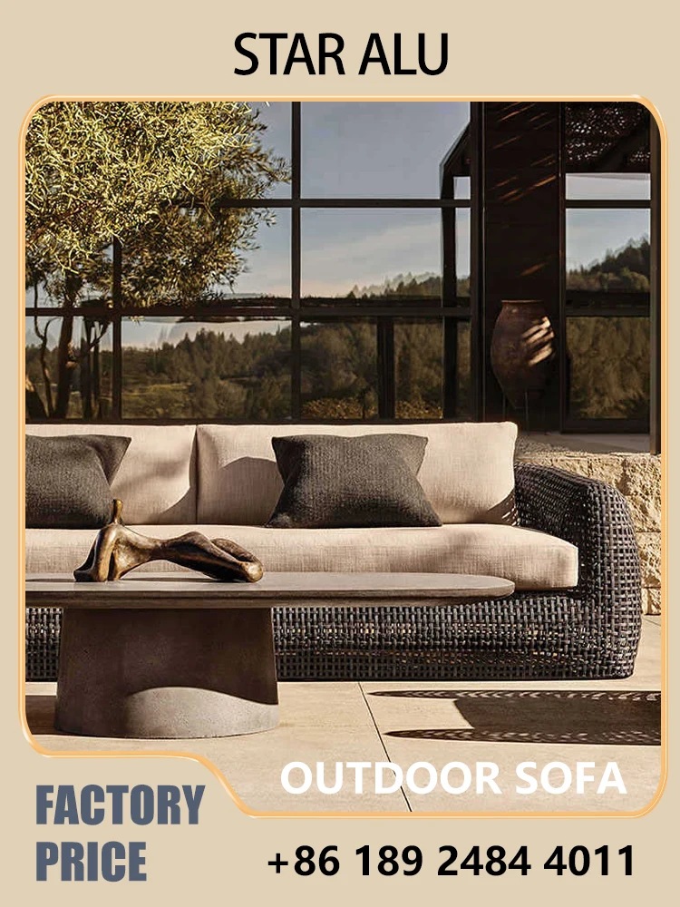 Outdoor PE Rattan Sofa Set，Waterproof All-Weather Patio Furniture, Removable Cushions for Garden,Poolside,Balcony