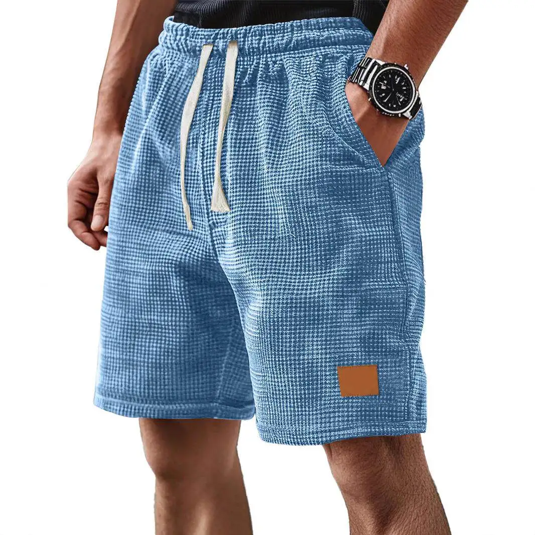 Men's Small Plaid Casual Pants Belted Five-Quarter Length Versatile Leather Tag Wide Leg Straight Cut British Style Beachwear
