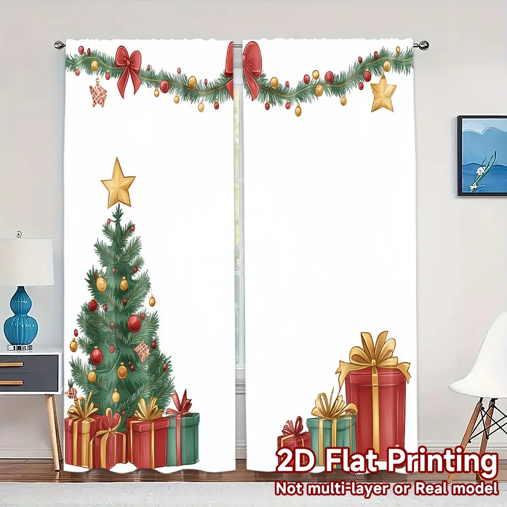 2pcs,Curtains Christmas Tree Gift Garlands Ornaments (3) Popular Fashionable Curtains Versatile Durable Polyester Curtains