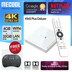 MECOOL-KM2 Plus Deluxe Android TV Box, Media Player com Netflix, 4K certificado Dolby Atmos, Dolby Vision, 4 + 32G, WiFi6, 1000M LAN Port